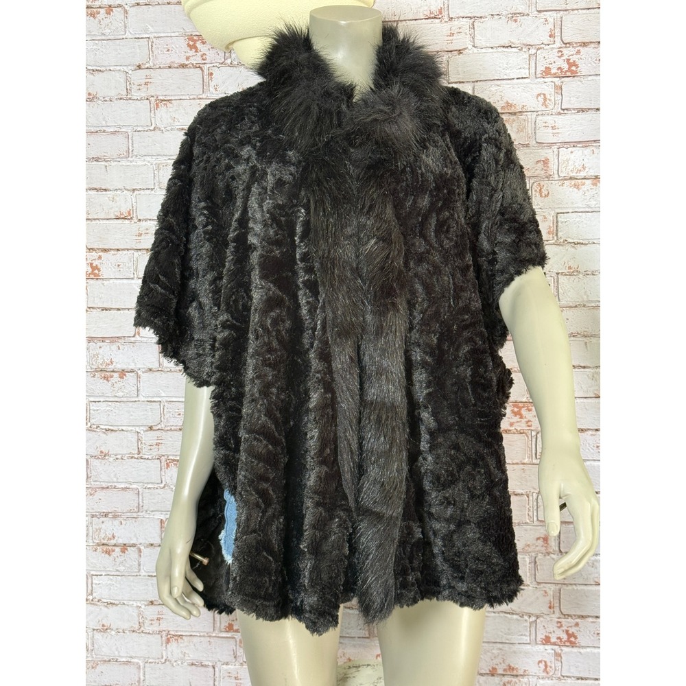 d'margeaux New York Black Faux Fur Capelet Wrap Mob Wife Old Hollywood Glam OS